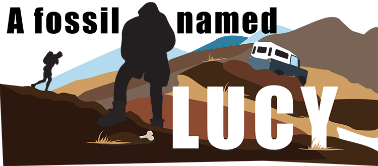 An Illustration showing a silhouetted scientist finding a bone in the desert